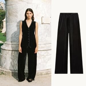 Ciao Lucia | Barca Pant Black Velvet Wide Leg Trousers XXS (24in Waist)